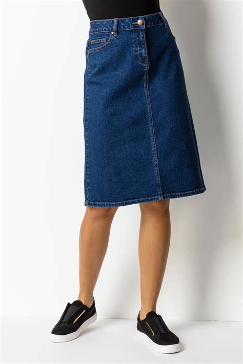 Indigo Cotton Denim Stretch Skirt Roman Uk