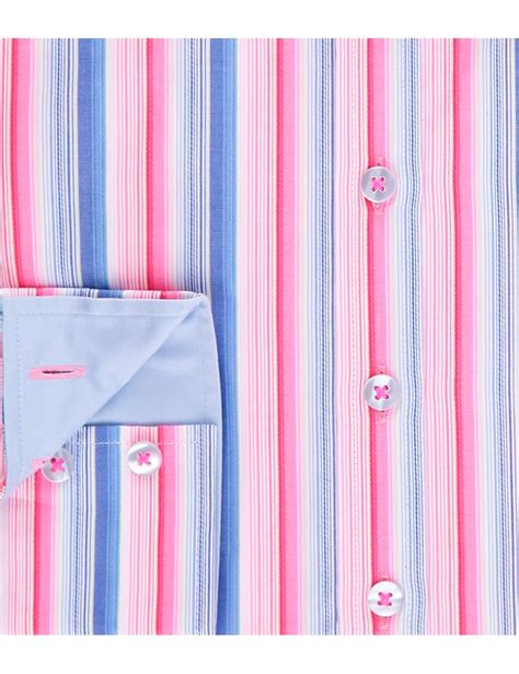 Womens Pink And Blue Multi Stripe Semi Fitted Shirt Single Cuff