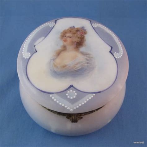 antique nakara cf monroe glass dresser box lady portrait wave crest jar nmint antique price