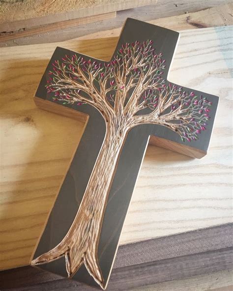 Cross Crafts Wooden Cross With Tree Art