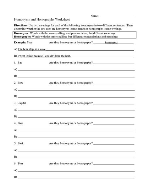 Homonyms And Homographs Worksheet 1 Grammar Activity