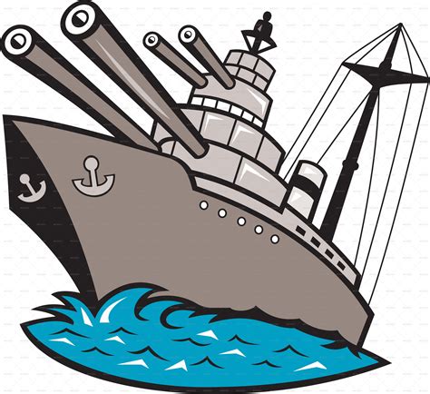 Warship Battleship Boat With Big Guns Boat Illustration Cartoon