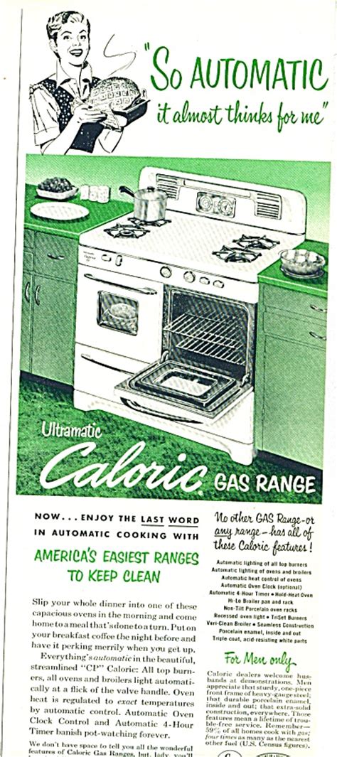 There are six gas burners, and then there's a small oven and a warming area. 1952 CALORIC Gas Range Stove AD Ultramatic (Stoves ...