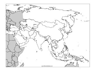 Blackline Map Of Asia