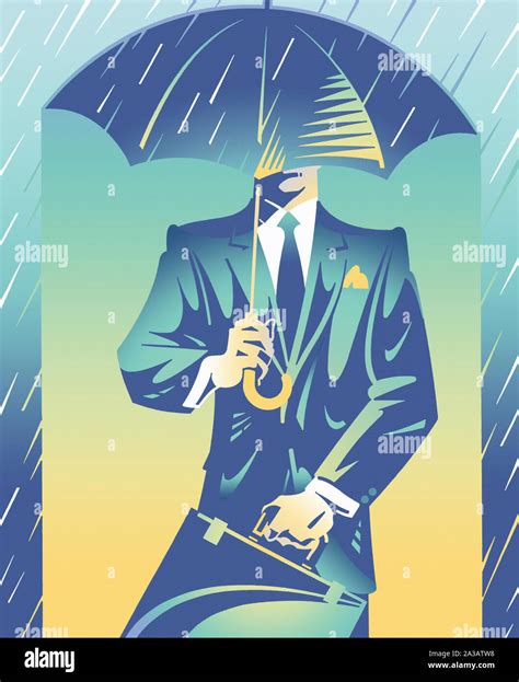 Smart Businessman Sheltered From Rain Under Umbrella Stock Photo Alamy