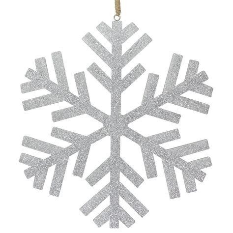 1175 Silver Glittered Wooden Snowflake Shaped Christmas Ornament