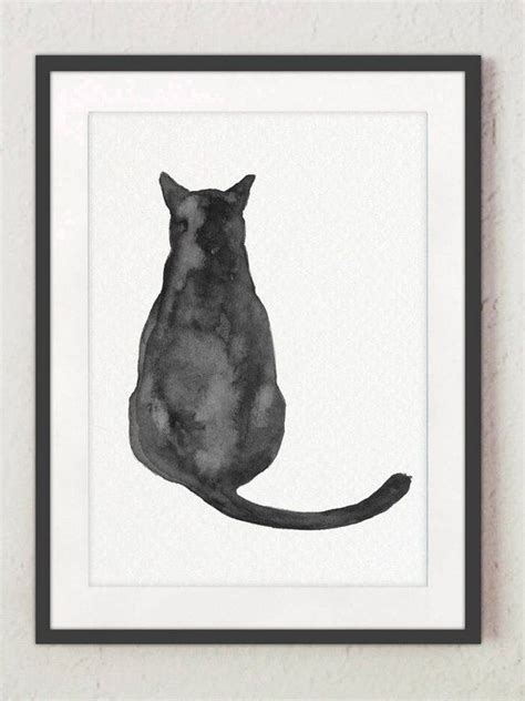 Black Cat Wall Art Black Cat Art Print Black Cat Wall Art Etsy 水彩猫