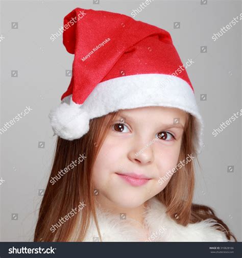 Portrait Happy Little Girl Santa Hat Stock Photo 310828166 Shutterstock