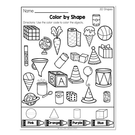2nd Grade Math Worksheets Geometry 3d Shapes Color By Shape
