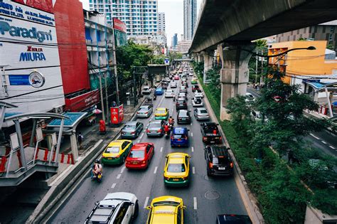 Four Lane Urban Busy Traffic Congestion In Bangkok Bangkok Traffic 4k
