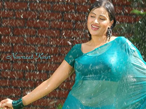 Only Actress Navneet Kaur Wet Blue Saree Telugu Movie