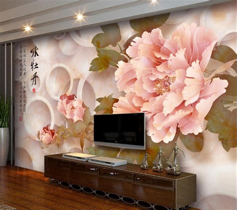 Beibehang 3d Wallpaper Peony Marble Relief Tv Sofa Background Wall