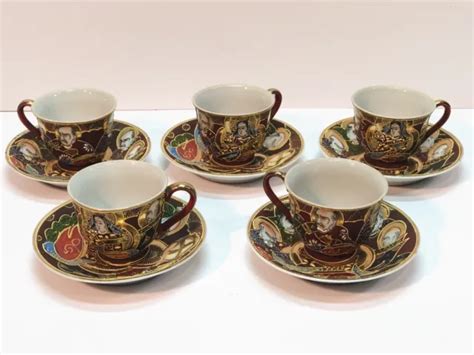 VINTAGE WALES JAPANESE Moriage Demitasse Tea Cups And Saucers Set Of