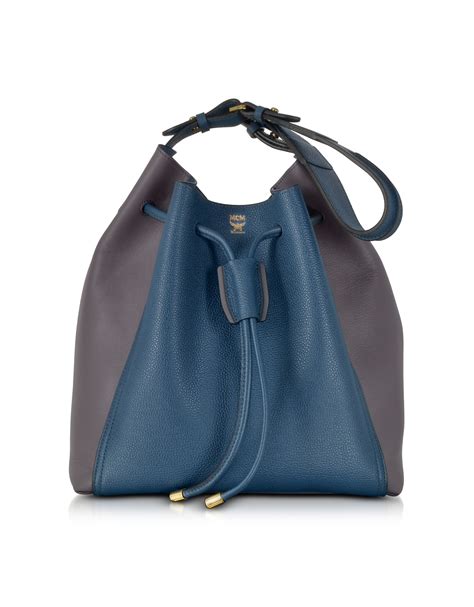 Mcm Milla Majolica Blue Leather Large Bucket Bag In Blue Lyst