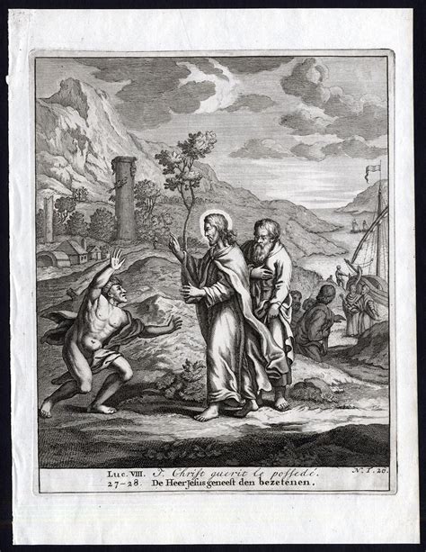 Antique Bible Print Nt26 Jesus Demon Possessed Man Disciple Halma
