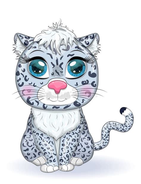 Cartoon Snow Leopard With Expressive Eyes Wild Animals Character