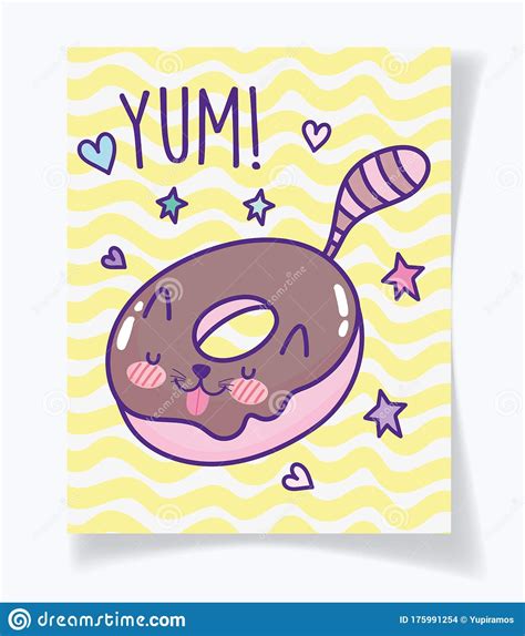 Caricatura En Forma De Gato Con Forma De Donut Lindo Ilustración Del
