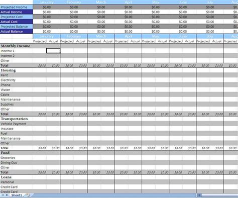 Monthly Expenses Spreadsheet — Db