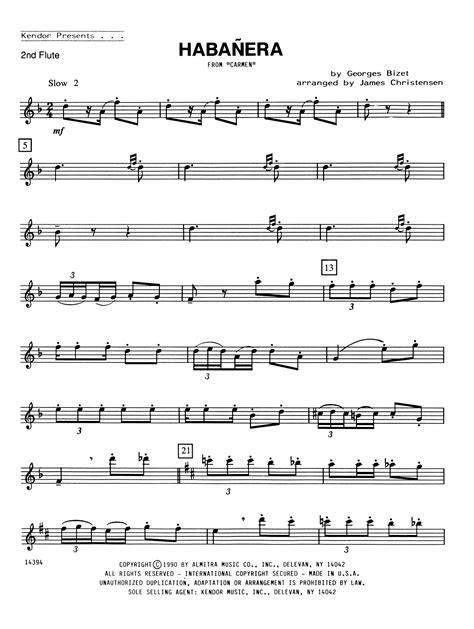 Habanera From Carmen 2nd Flute Sheet Music Georges Bizet