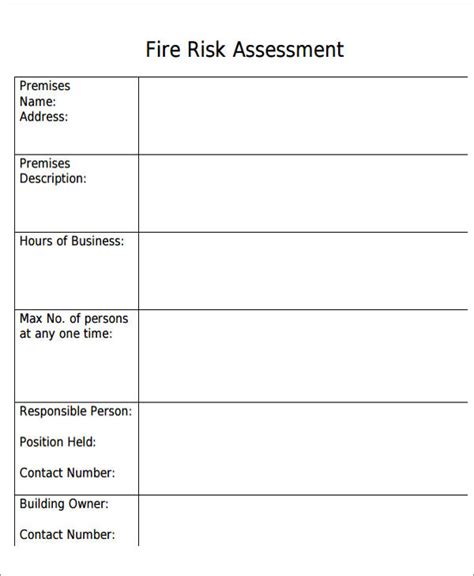 Risk Assessment Form Fire Safety