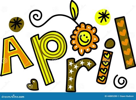 April Month Of The Year Doodle Text Lettering Stock Vector