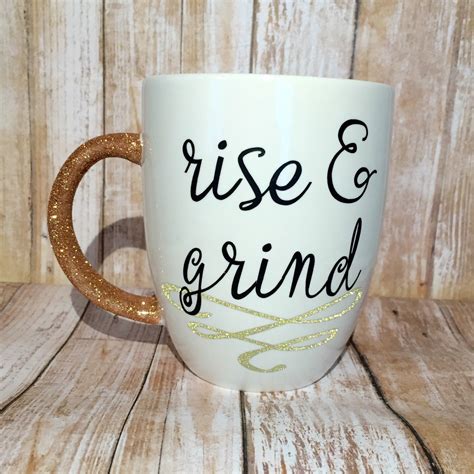 Rise And Grind Mug Glitter Dipped Coffee Mug By Damfancycreations