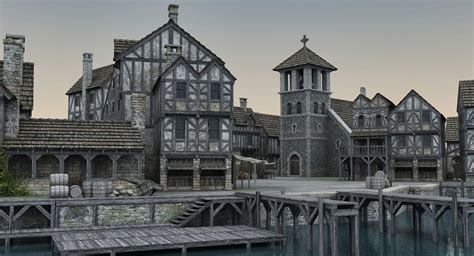 Medieval Port 3d Fantasy City Medieval Medieval Artwork