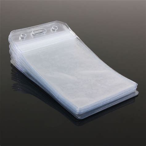 The card holder keeps your cards clean, undamaged, unbent, and suitable for you hang it on your clothes with the clip when you enter your company, ,etc.(but here, the clip is not included.). 10pcs Vertical Transparent Plastic Clear ID Name Card ...