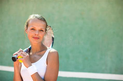 Portrait Of A Pretty Tennis Player Stock Photo Image Of Smile
