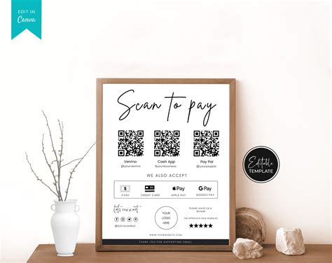 Editable Scan To Pay Sign Printable Scan To Pay Template Qr Etsy Uk