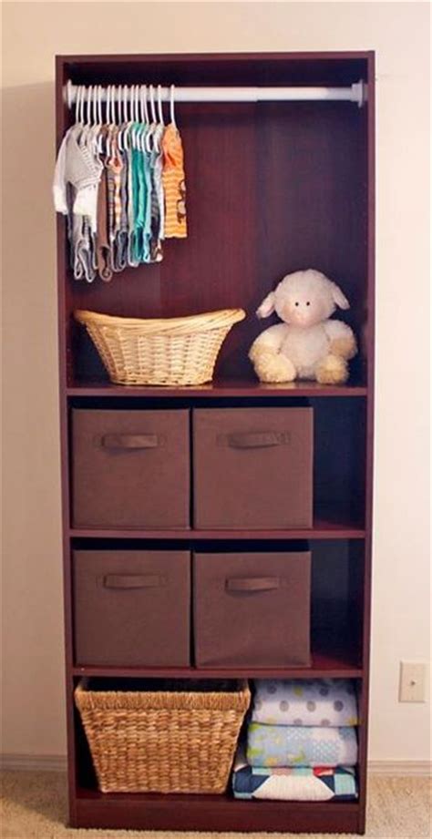But having an organized closet with room for everything makes. Turn a bookshelf into a mini-closet for the baby's room ...