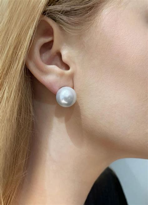 Yoko London 13mm South Sea Pearl Classic Earring Studs set in 18K White