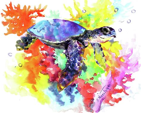 Sea Turtle In Coral Reef Painting By Suren Nersisyan Pixels