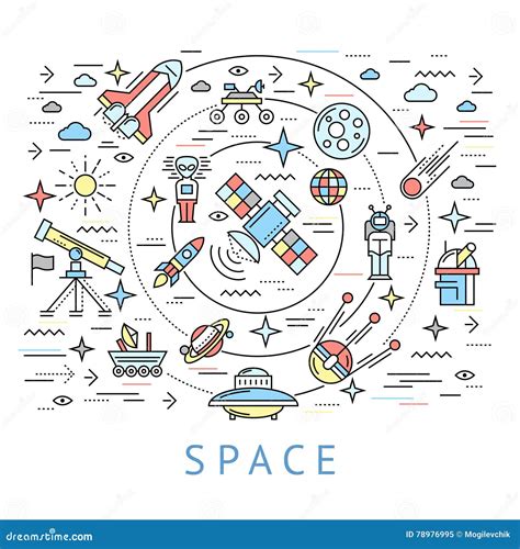 Space Line Round Composition Stock Vector Illustration Of Line Icons
