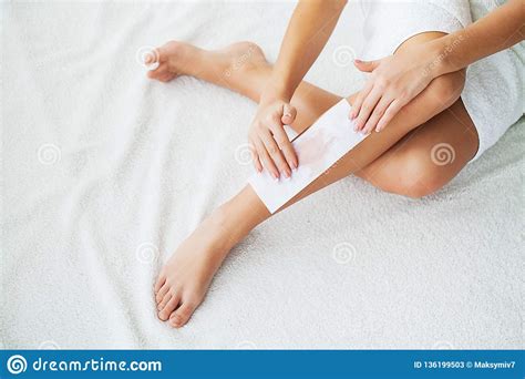 Waxing Beautician Waxing Woman`s Leg In Spa Salon Stock Image Image