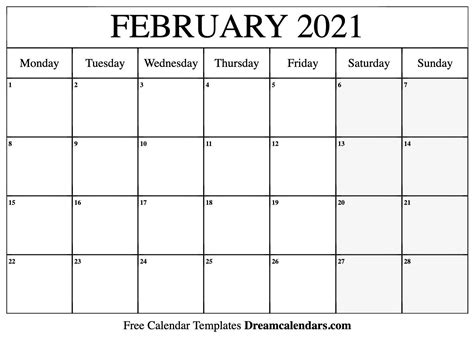 A Printable Calendar For The Month Of Feb With Holidays And Dates On It