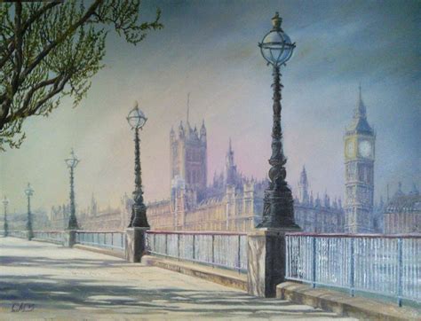 Original Oil Painting London England Sityscape London London Morning
