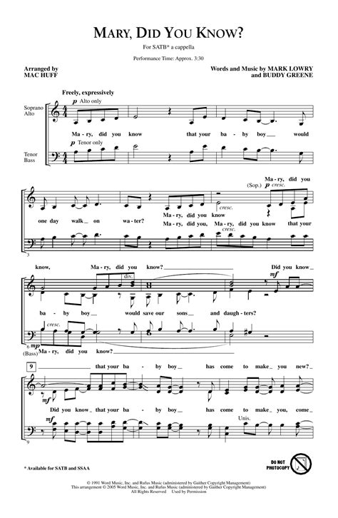 Sheet music by david angerman. Mary, Did You Know? (arr. Mac Huff) Sheet Music | Mark Lowry | SATB Choir