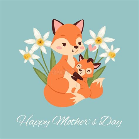 Mothers Day With Fox And Its Baby Fox Card With Beautiful Spring