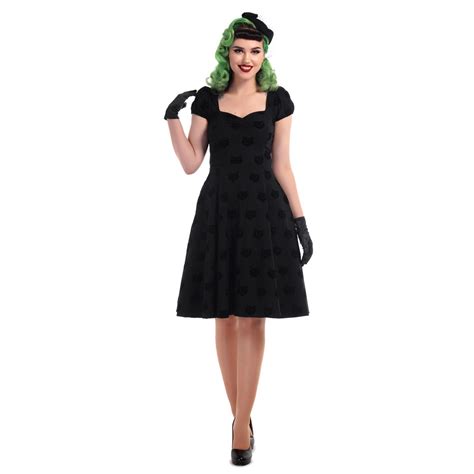 Collectif Mimi 50s Velvet Flock Print Swing Dress In Black