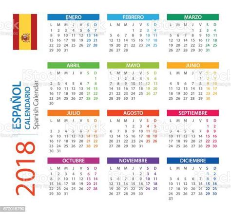 Calendrier 2018 Square Version Espagnole Vecteurs Libres De Droits Et
