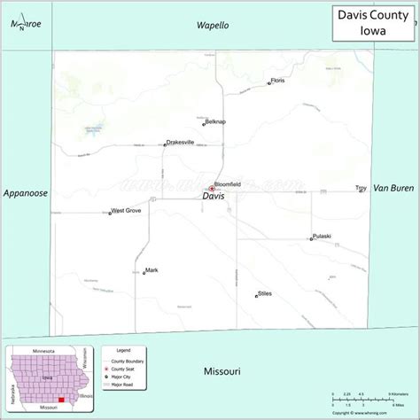 Map Of Davis County Iowa Showing Cities Highways And Important Places