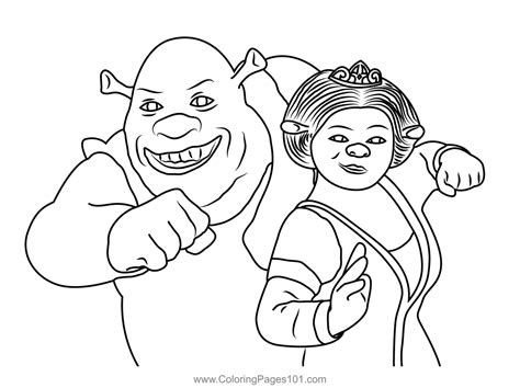 Cute Couple Shrek And Princess Fiona Coloring Page For Kids Free