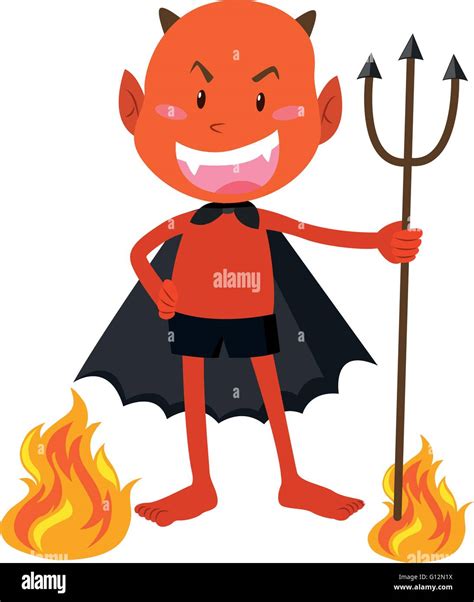 Devil With Horns Holding Trident Illustration Stock Vector Image And Art