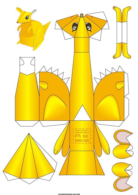 Maqueta de Canguro para recortar y armar - Dibujos para colorear
