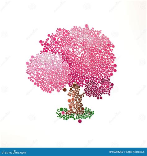 Stylized Pink Tree With Colorful Buttons 3d Rendering Stock