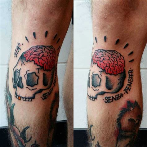 Old School Style Skull And Brains Tattoo By Lara Simonetta Inked On The