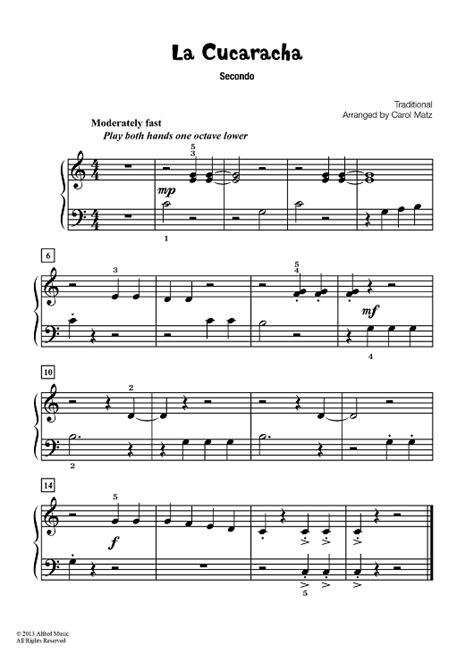 La Cucaracha Sheet Music For 1 Piano 4 Hands Sheet Music Now