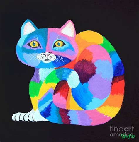 Colorful Rainbow Cat Painting By Nick Gustafson Cat Painting Cat