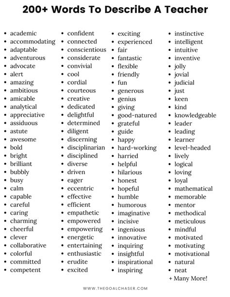 200 Words To Describe A Teacher With Definitions